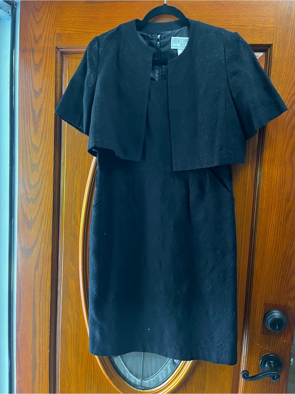 Jessica Howard Black Textured Dress with Short Overlay Jacket